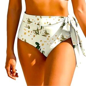 Al'MAGE Womens High Waisted Bikini Bottom Tummy Control Swimwear Floral MEDIUM